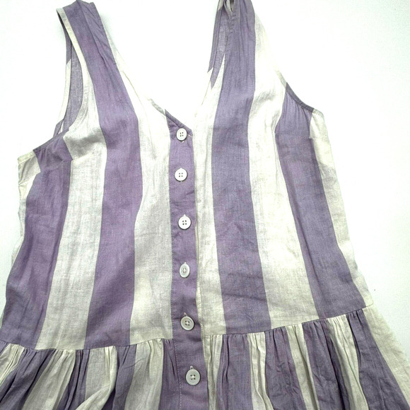 URBAN OUTFITTERS | Small Striped Midi Dress Purple Linen Button Front‎ Pockets - Picture 1 of 9